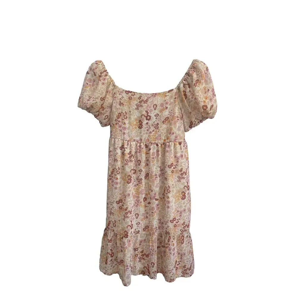 Franki by Francesca's Kids Floral Leopard Puff Sleeve‎ Tie Back Dress Size 14